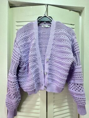 Zara Lilac Crochet Open-Weave Cardigan